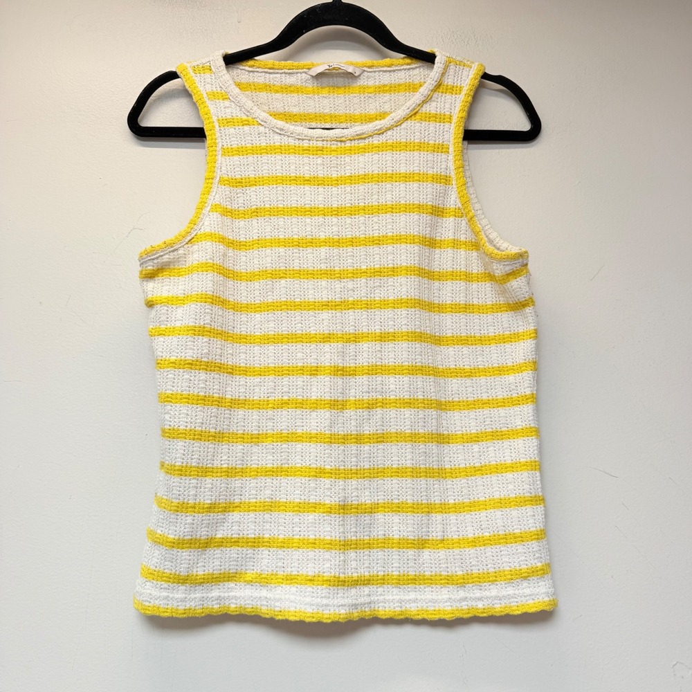 Tu Woman Knit Tank Top Womens 14‎ Yellow White Striped Excellent Sleeveless Vest